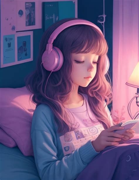 Premium Photo | Lofi music beautiful anime girl listen to music