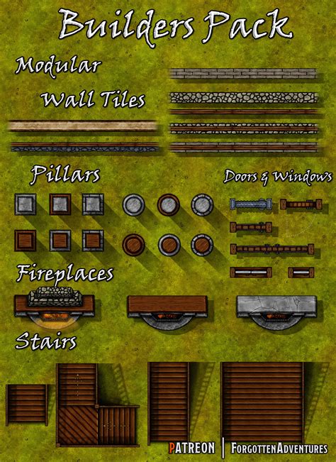 [OC] Free Mapmaking assets! Modular Walls, stairs and more for making ...