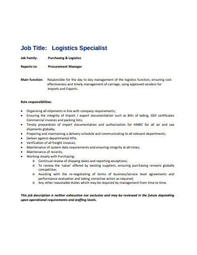 10+ Logistics Job Description Templates in PDF | MS Word | Free ...