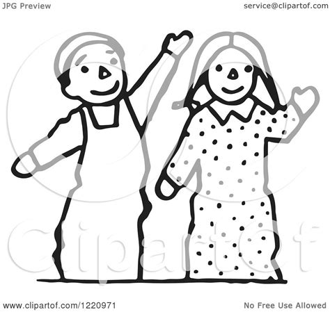 Clipart of Black and White Waving Puppets - Royalty Free Vector ...