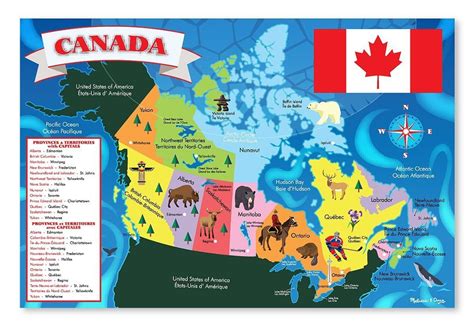 Melissa & Doug - Canada Map Jumbo Jigsaw Floor Puzzle (48 pcs, 2 x 3 feet) Map Puzzle, Floor ...