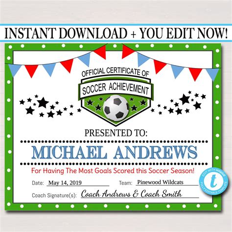 Soccer Award Certificates, , Team Soccer Awards, Soccer Party Printabl ...