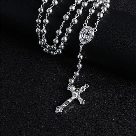 Silver Necklace Rosary