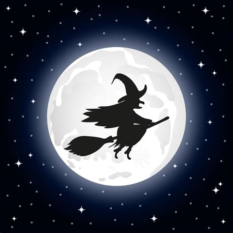 Silhouette of a witch on a background of the full moon 13323327 Vector ...