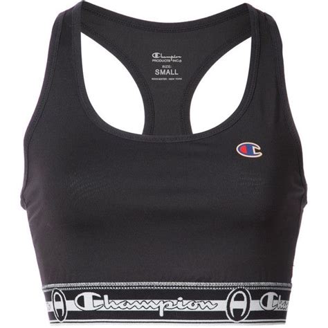 Champion logo sports bra ($78) liked on Polyvore featuring activewear, sports bras, black, logo ...