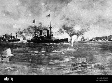 The Battle of Manila Bay, USS Olympia leading US ships in attack on ...