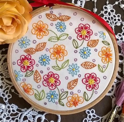 Flowers Embroidery KIT - Embroidery pattern - embroidery hoop art - "joyful flower" - beginner ...