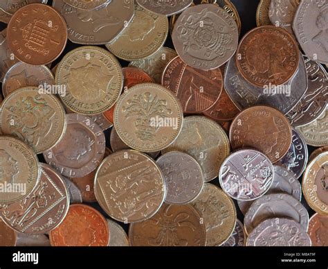 LONDON, UK - CIRCA DECEMBER 2017: Pound coins money (GBP), currency of ...