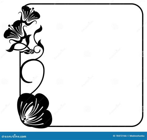 Square Silhouette Flower Frame. Copy Space. Vector Clip Art. Stock ...