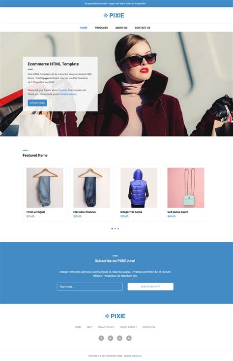 Pixie Ecommerce HTML Template by Tooplate