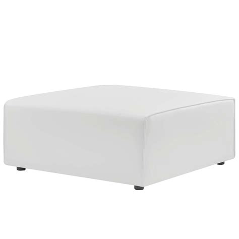 Ottoman In White Vegan Leather Upholstery - AptDeco