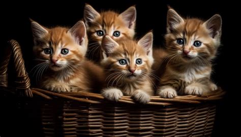 Premium AI Image | A basket of kittens is shown with one of the kittens in the basket.