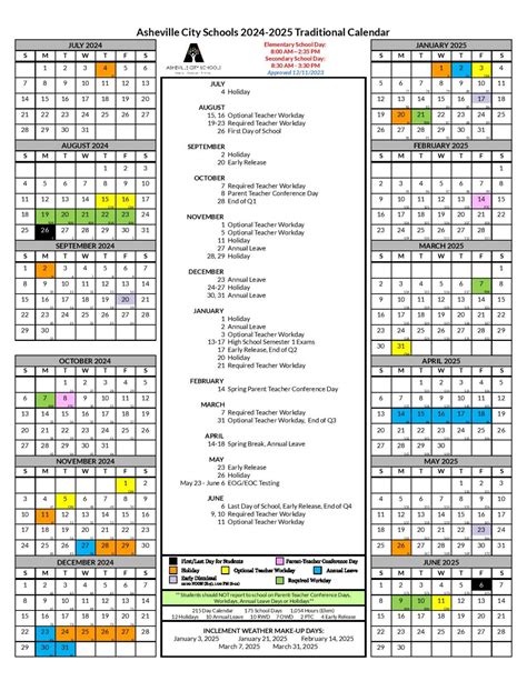 Asheville City Schools Calendar 2024-2025 in PDF