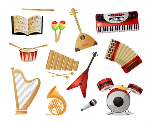 Conjunto de instrumentos musicales modernos o antiguos para la escuela ...