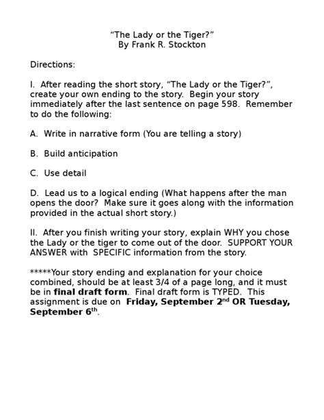 The Lady or The Tiger | PDF