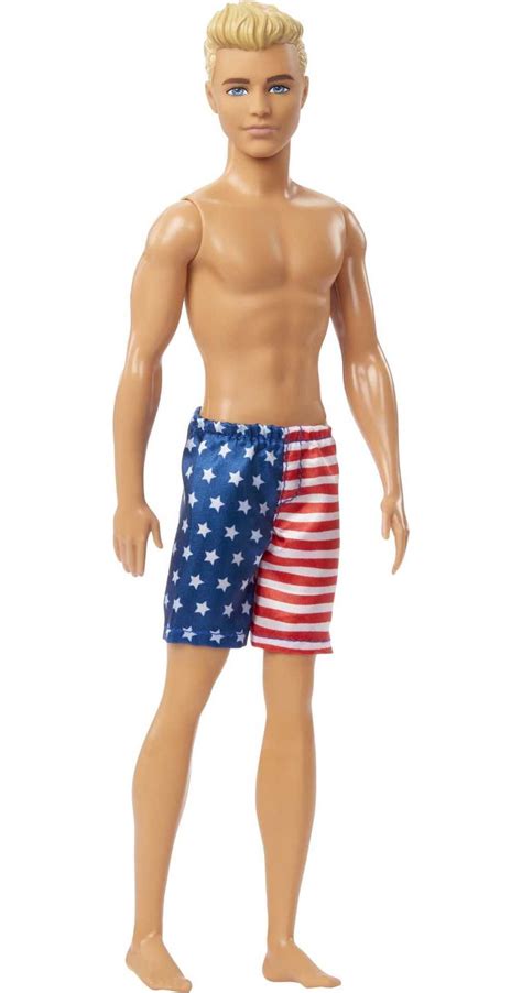 Barbie Flag Beach Ken Dark Blonde Doll with Stars & Stripes Board Shorts Swimsuit - Walmart.com