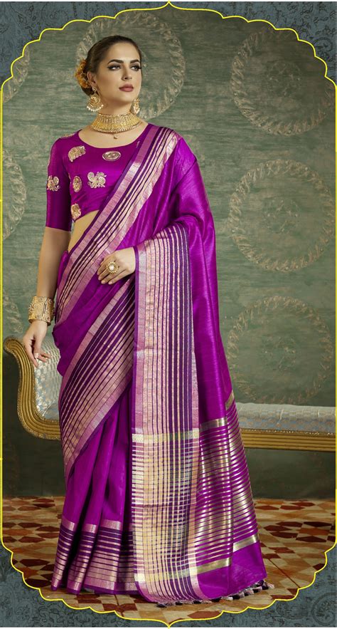 Buy Purple color handloom weaving silk saree in UK, USA and Canada