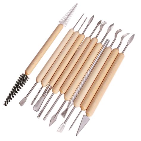 11pcs DIY Clay Craft Tools Wood Handle Wax Pottery Ceramtics Tool Clay Sculpture Carving ...