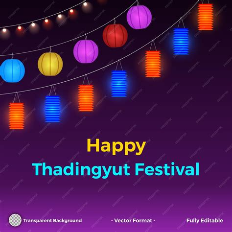 Premium Vector | Full moon day of thadingyut festival background with lanterns and light bulbs