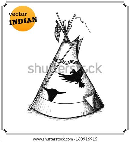 Native American Indian Hut In A Sketch Style. Hand-Drawn Card. Vector Illustration. - 160916915 ...