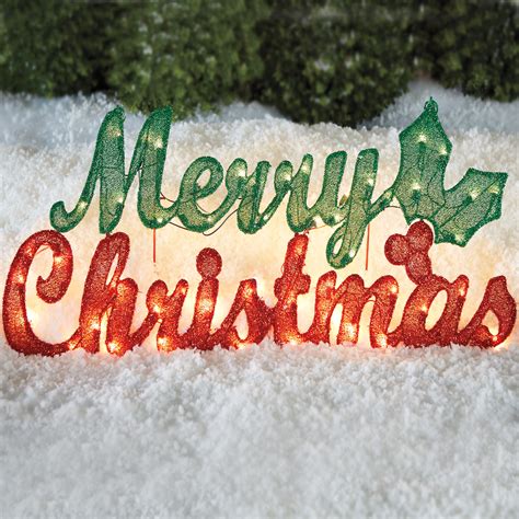 Seasonal Pre-Lit Merry Christmas Sign, Red Green | Brylane Home