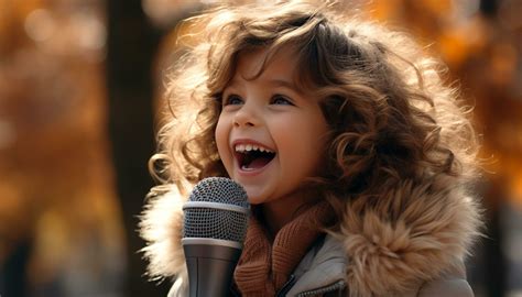 Smiling child outdoors, cheerful and cute, singing with happiness generated by AI 27745435 Stock ...