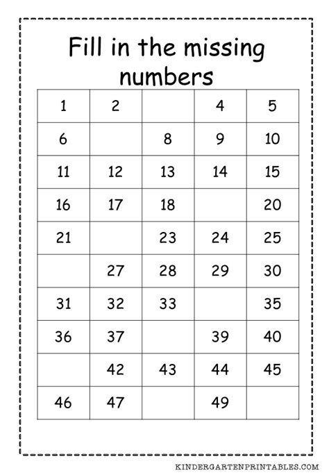 Free printable number fill ins - polystart