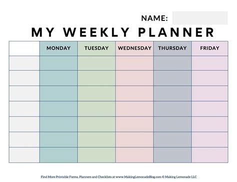 Free Printable Weekly Student Planner - Making Lemonade | Student weekly planner, Study planner ...