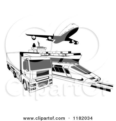 Clipart of Black and White Cargo Logistics Modes Including a Train ...