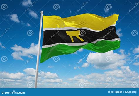 Flag of Ashanti, Africa at Cloudy Sky Background, Panoramic View. Flag Representing Extinct ...