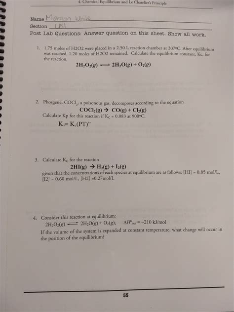 Solved 4. Chemical Equilibrium and Le Chatelier's Principle | Chegg.com