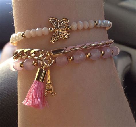 Pulseras triples | Beads bracelet design, Pink bracelet, Beaded ...