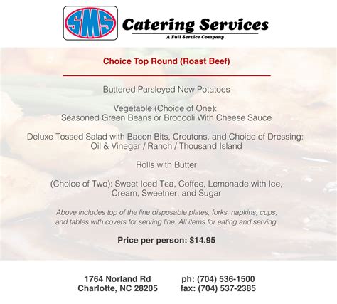 Roast Beef Catering Menu| SMS Catering Charlotte