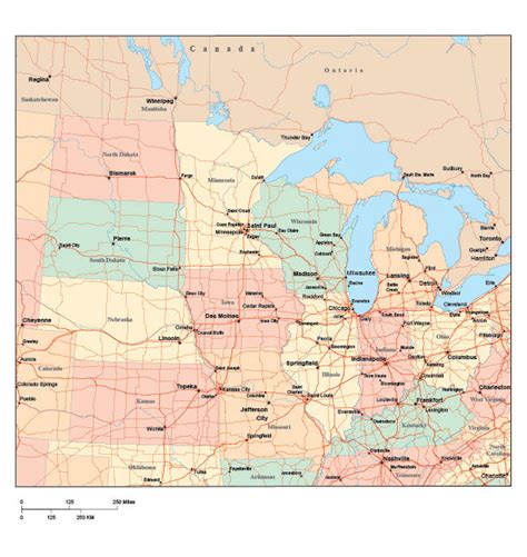 Midwest United States Map Map Of Midwest Usa States And Capitals Region ...