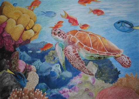 Underwater Scene, coloured pencil, 50x70 cm : Art