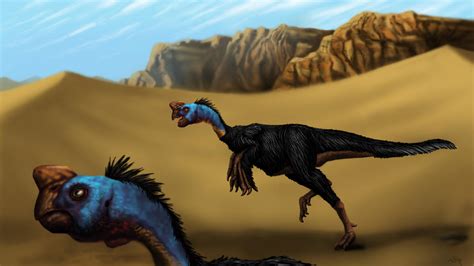 Oviraptorids in the Desert by MicrocosmicEcology on DeviantArt