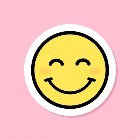 Premium Vector | Smiling face with smiling eyes emoji sticker yellow face with closed eyes black ...