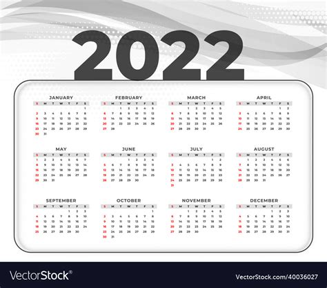 Modern new year 2022 simple calendar template Vector Image