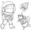 Woman, cat, astronaut, suit, space, doodle, cartoon icon - Download on Iconfinder