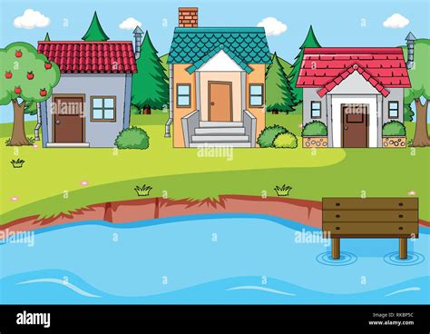 A simple rural village scene illustration Stock Vector Image & Art - Alamy