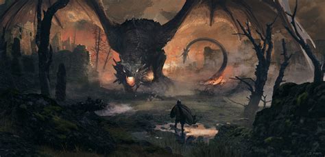 Wallpaper : digital art, warrior, dragon, fantasy art, creature, giant, concept art, knight ...