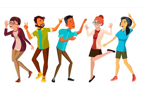 Dancing People Set Vector. Smiling And Have Fun. Free Movement Poses ...