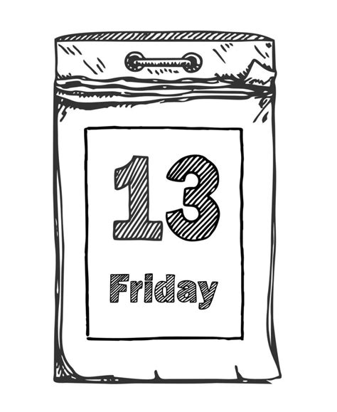 Friday 13th calendar. Sketch Tear-off Calendar vector hand drawn illustration. Friday 13 Date ...