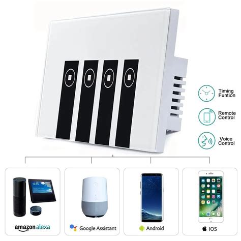 4 Gang WiFi Smart Light Switch Timing/Voice Smart Light Switch, Switches Touch In wall Wireless ...