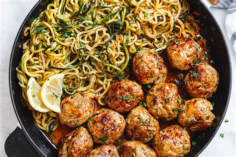 Garlic Butter Turkey Meatballs with Lemon Zucchini Noodles Recipe ...