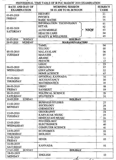 Karnataka 2nd PUC Examination Time Table 2020 Download - EdNewz