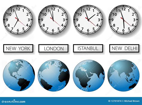 World City Time Zone Clocks and Globes Stock Vector - Illustration of ...