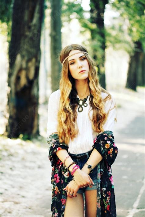 Fashion Portrait Of Beautiful Hippie Young Woman Wearing Boho Chic Clothes And Summer Hat ...