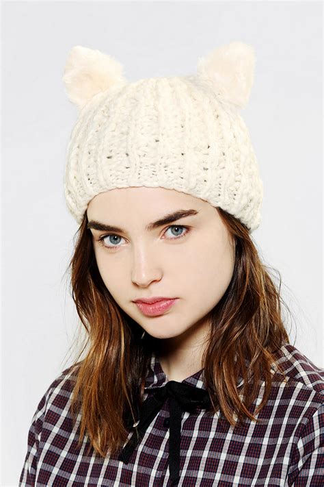 Urban Outfitters Animal Ears Beanie in Ivory (Natural) - Lyst