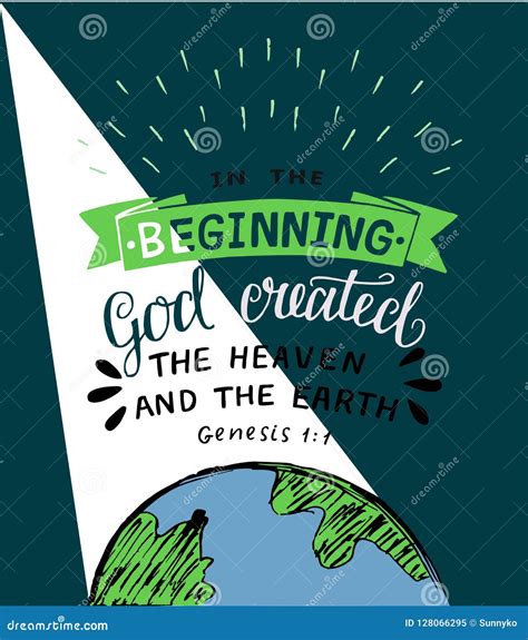 Hand Lettering with Bible Verses in the Beginning God Created the Heaven and Earth. Genesis ...